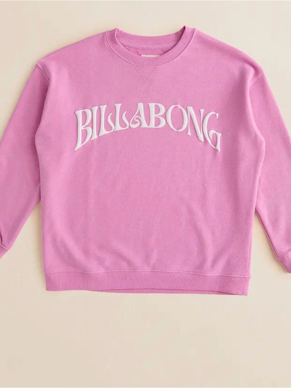 Billabong Juniors Pink Arch Logo Oversized Crewneck Sweatshirt Size Large